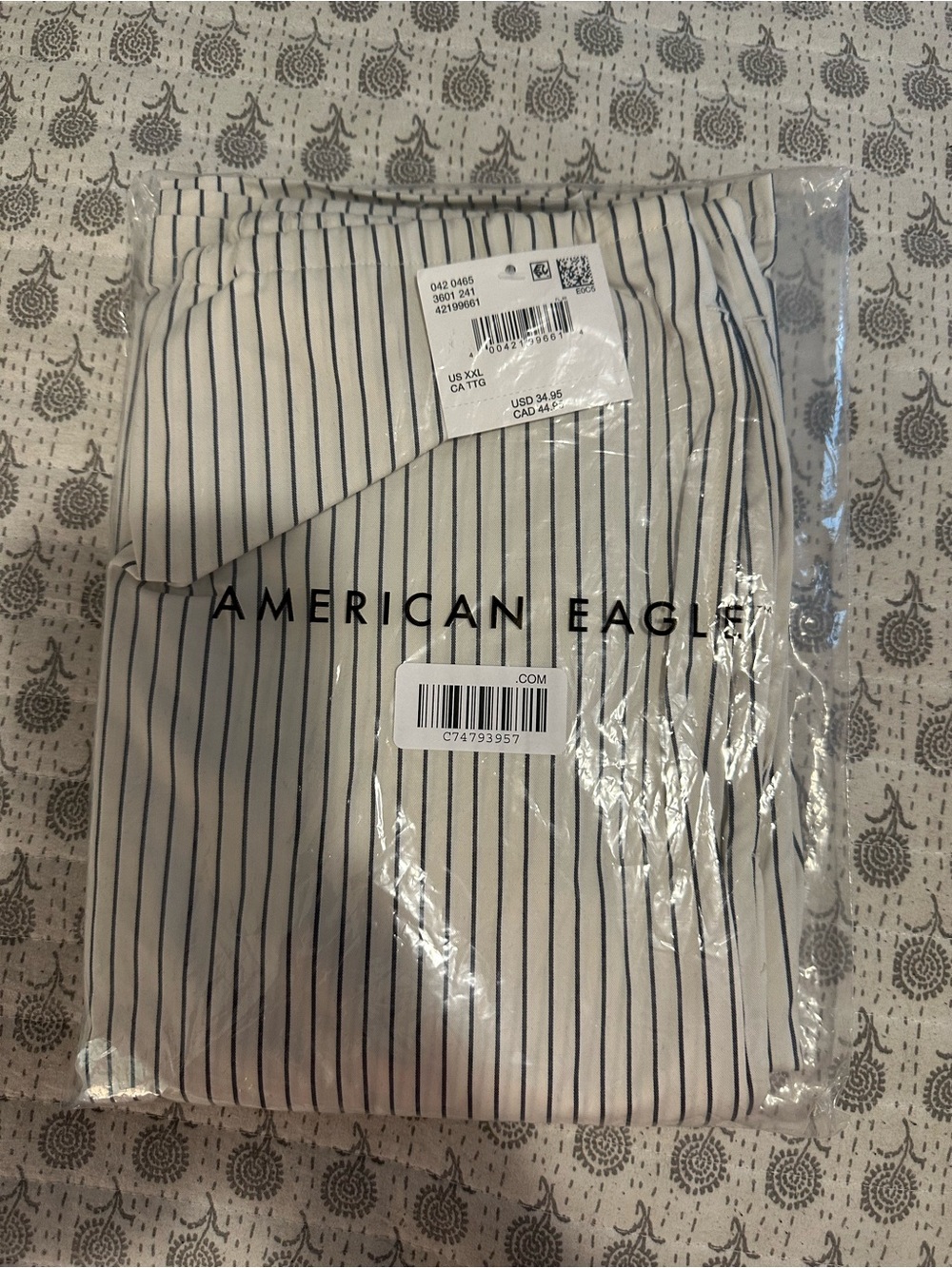 American Eagle Outfitters White with Black Pinstripe Wide Leg Pants